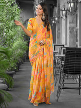 Printed Georgette Readymade Saree With Stitched Blouse